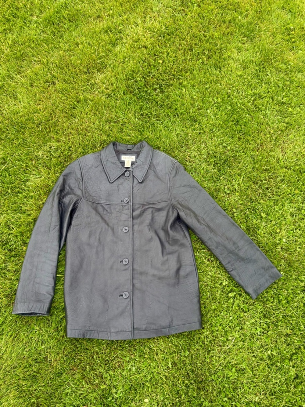 Vintage Y2K Merona Genuine Leather Black Button Front Jacket Women’s Medium